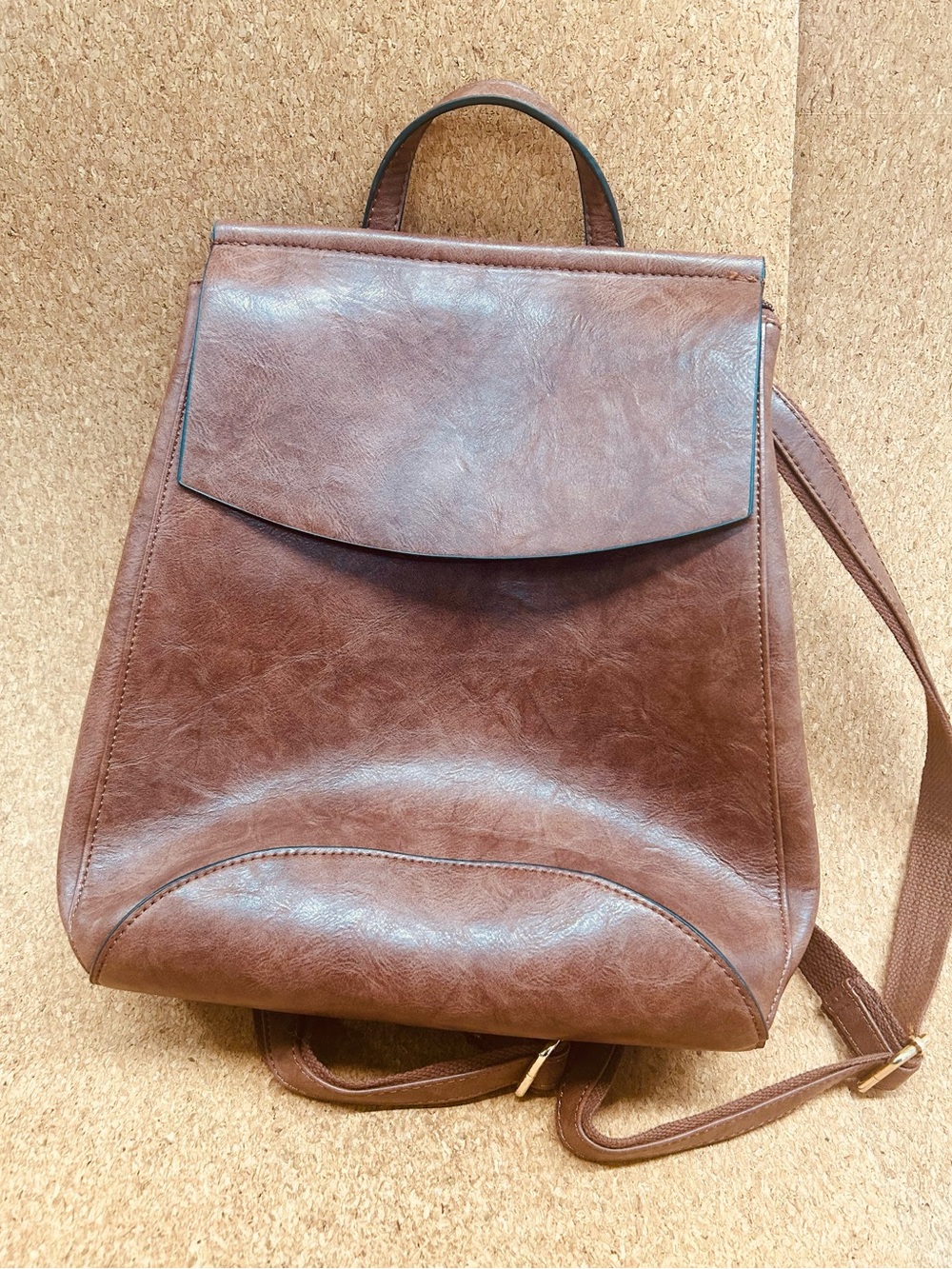 Classic Brown Faux Leather Women’s Backpack Tote